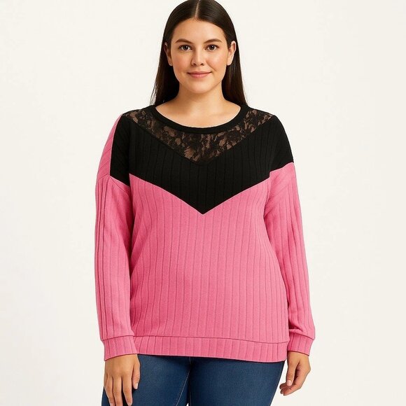 plus size womens pink and black long sleeve pullover sweater size 5X - Picture 1 of 4
